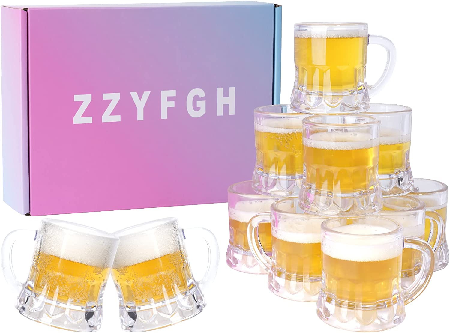Mini Plastic Beer Mugs, 2 Oz Mini Beer Glasses Shot Glasses with Handle New