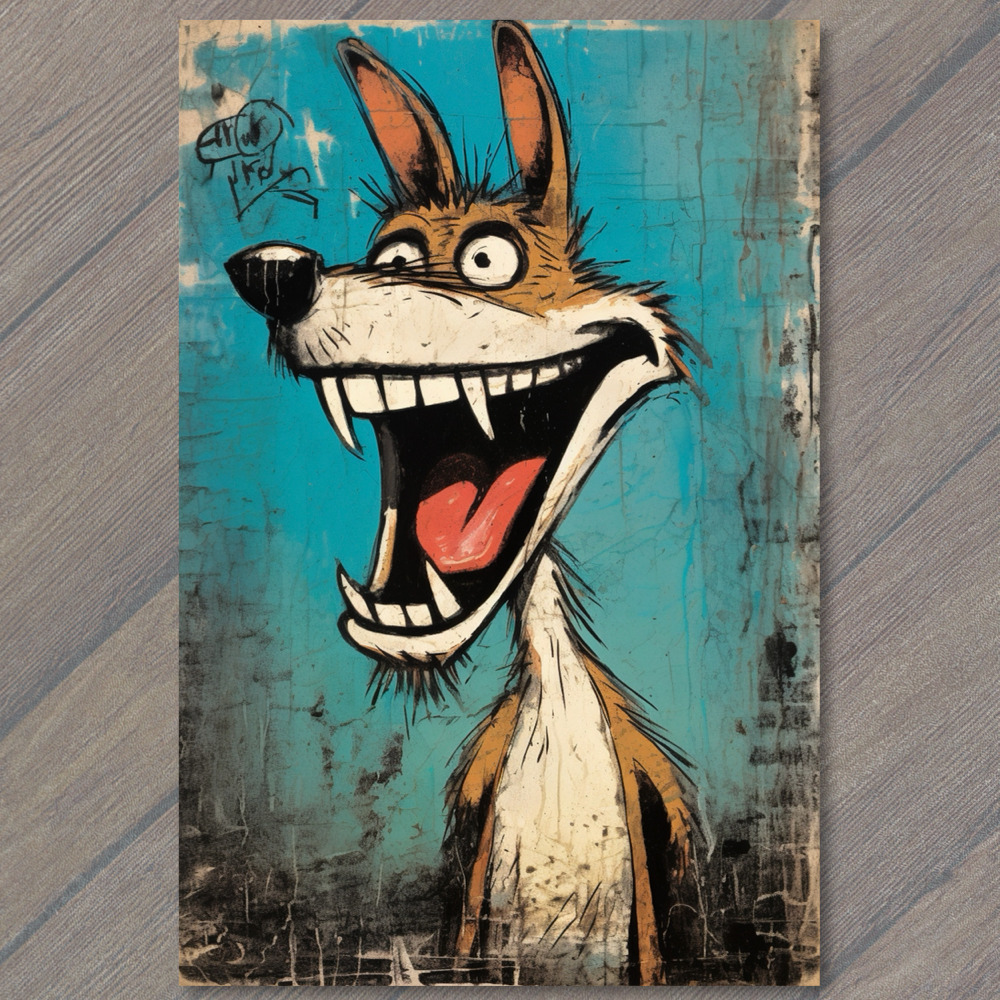 Street Art Delight: Graffiti Dog with a Big Smile Blue Background Postcard