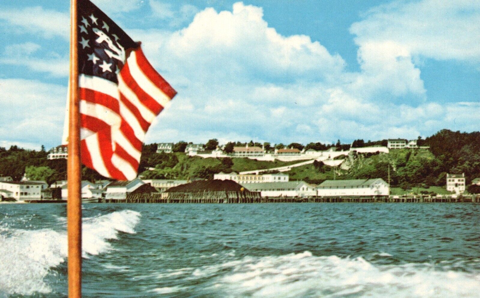 Postcard MI Mackinac Island Boating away from Island Chrome Vintage PC H4912