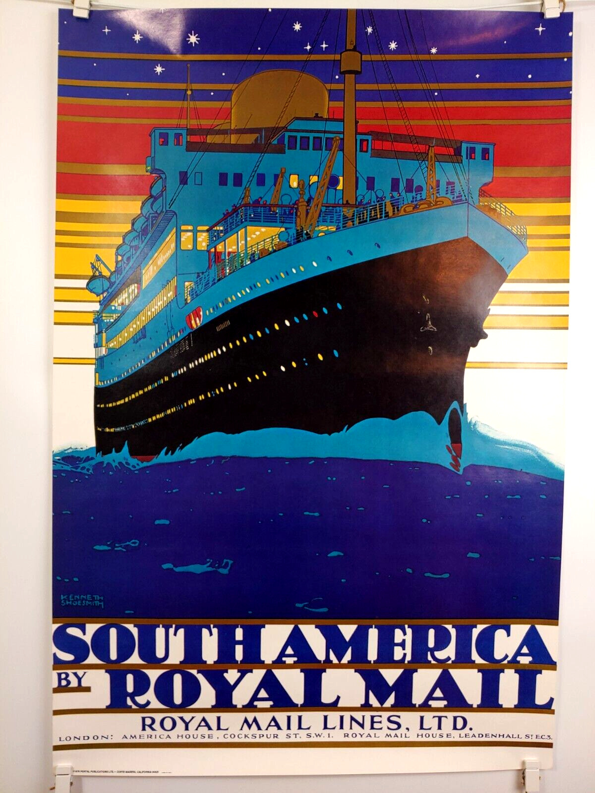 VTG South America Royal Mail 70s Art Deco Lithograph Kenneth Shoesmith Poster