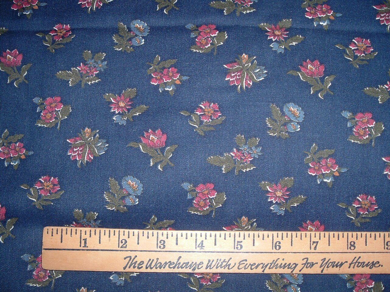 Vtg 80s Dark Purple Blue Small Flowers On Navy Blend Sew Fabric BTY 36x43 #505