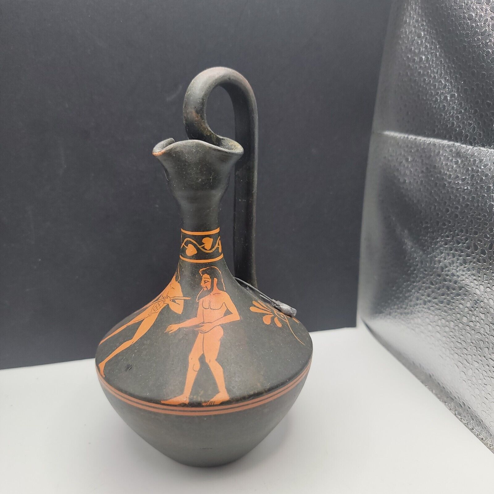 Vintage Greek Handmade Pottery Oinochoe 430 BC Museum Copy Mitsi