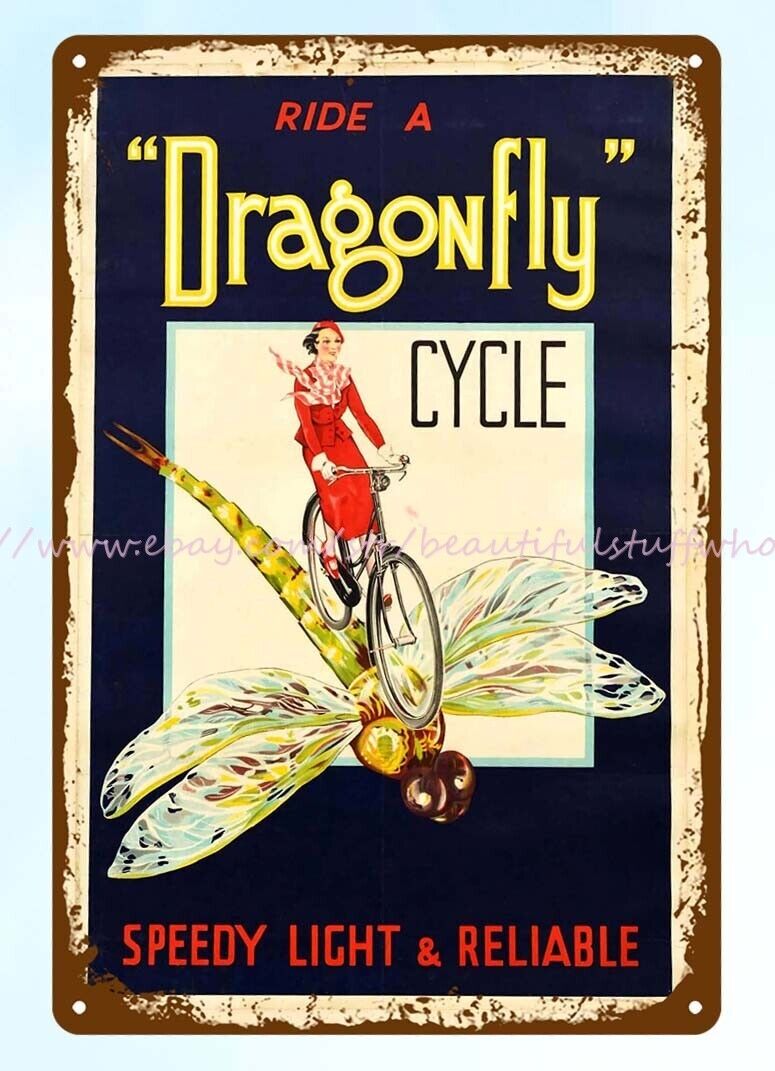 vintage repro Dragonfly Cycle Bicycle Speedy Light metal tin sign interior art