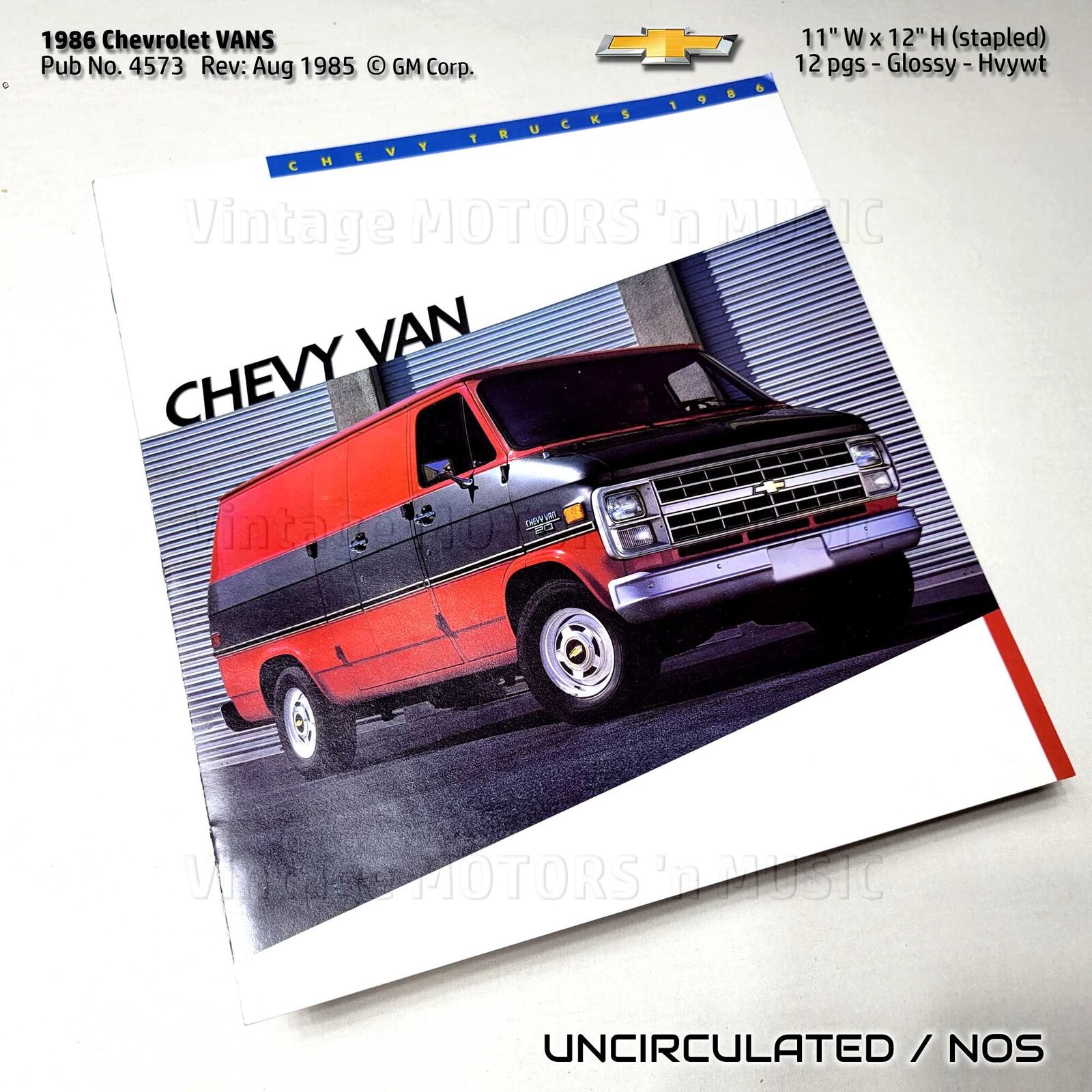 UNCIRCULATED 1986 Chevrolet Vans 12 Color pgs 11\