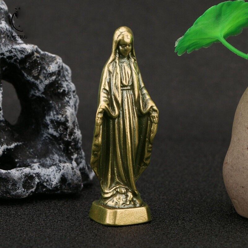 Pure Brass Blessed Virgin Mary Figurine Miniature Ornament Small Statue Craft