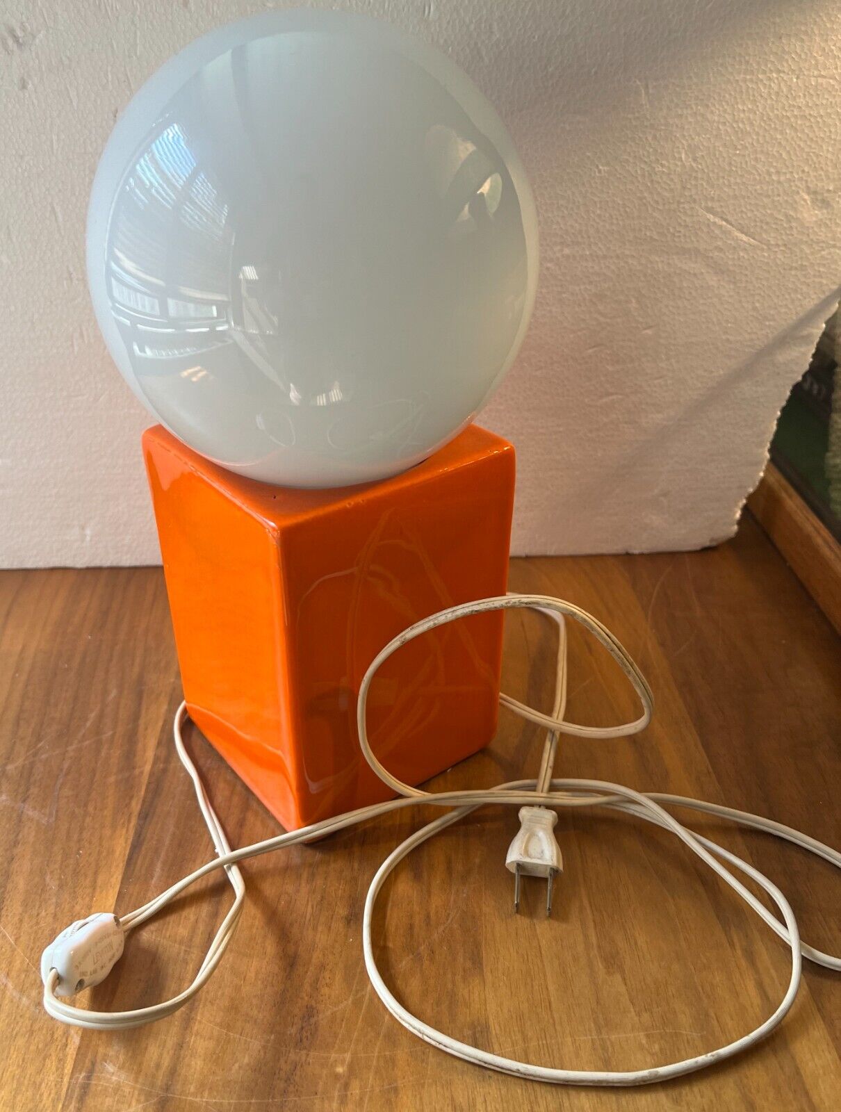 Vintage MCM Italian Orange Ceramic Orb Table Lamp