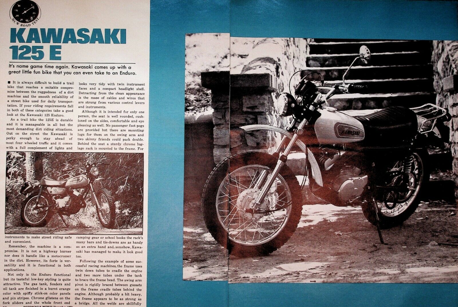 1971 Kawasaki 125E Enduro - 6-Page Vintage Motorcycle Road Test Article