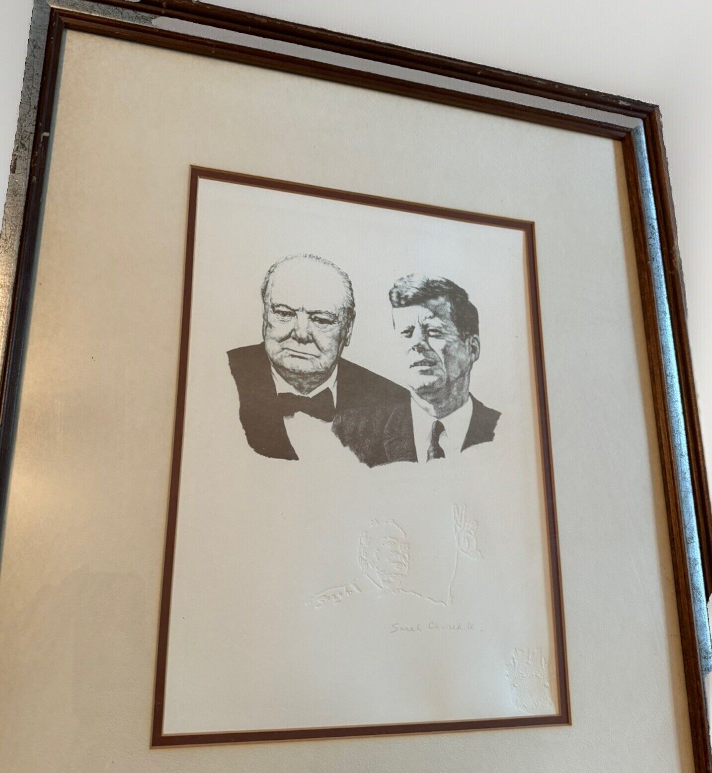 RARE JFK President Kennedy & Winston Churchill Lithograph Signed Sarah Churchill