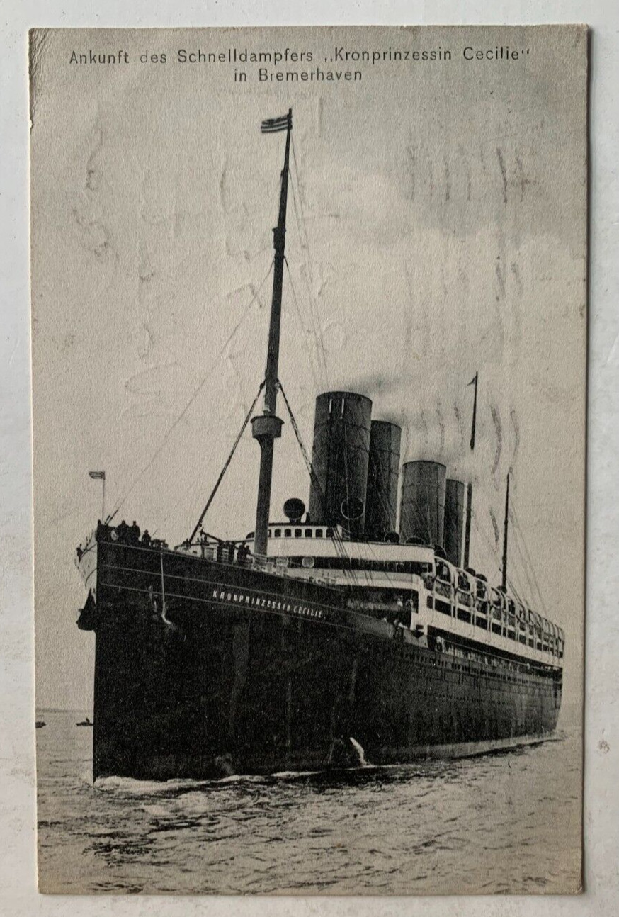 1908 Ship Postcard Bremerhaven North German Lloyd Steamer Crown Princess Cecilie