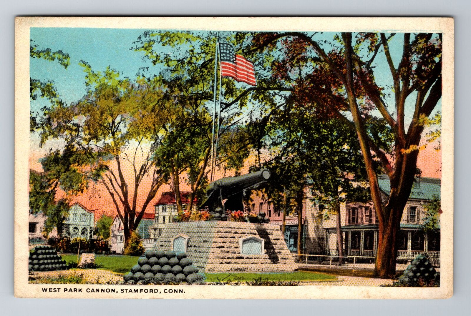 Stamford CT-Connecticut, West Park Cannon, Antique Vintage Souvenir Postcard