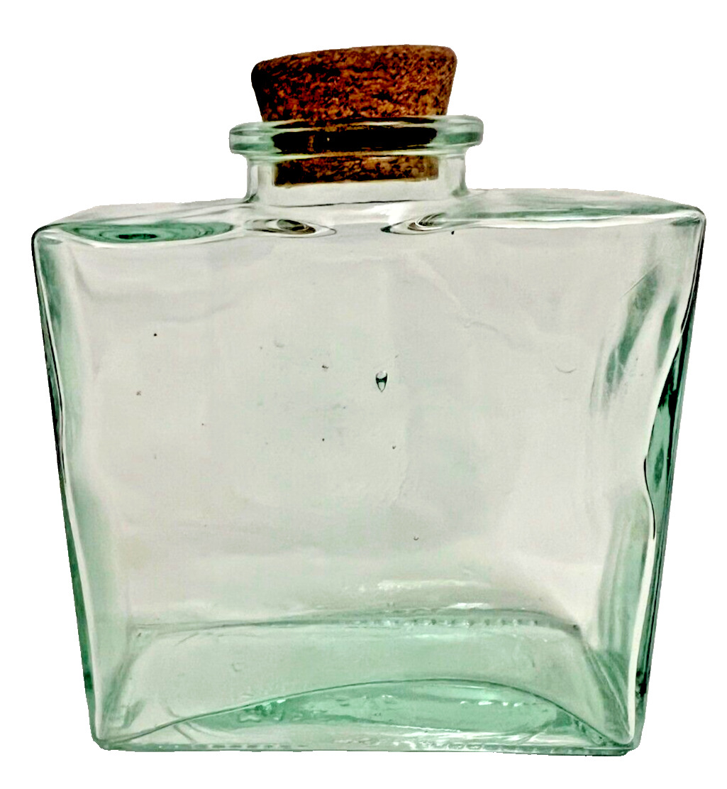 Glass Decanter Vintage Green Glass Rectangle Jar with Cork Lid SVE Italy 1Liter