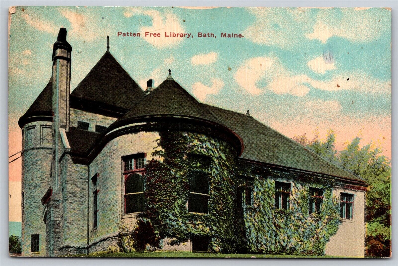 Postcard Patten Free Library, Bath, Maine V100