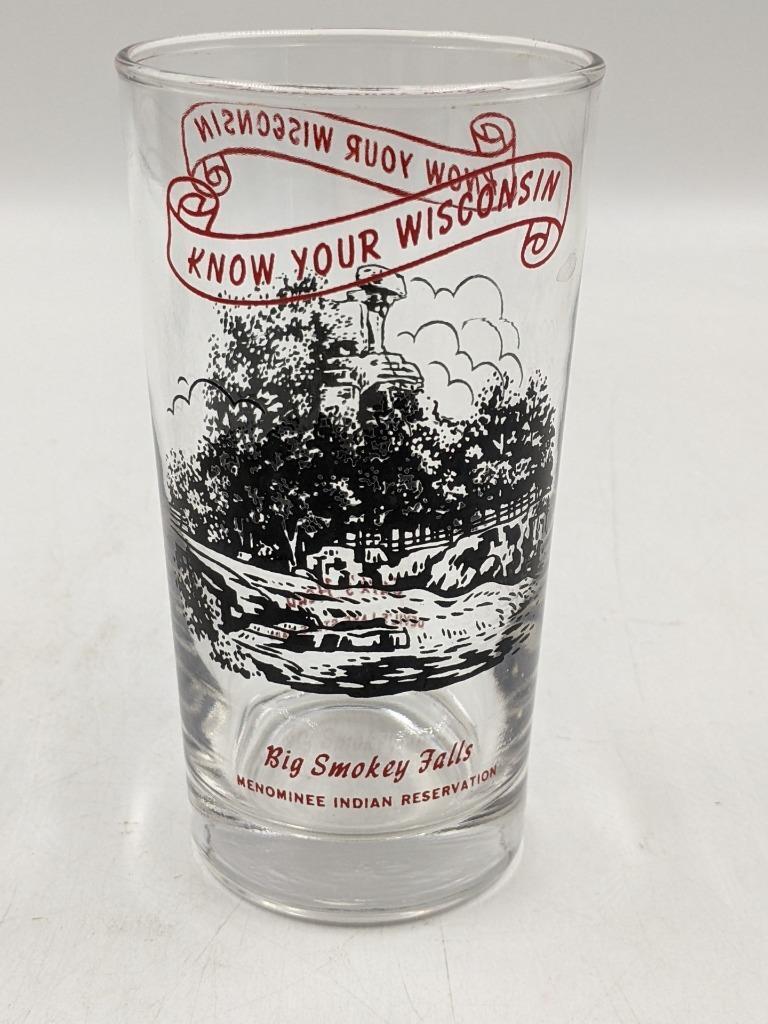 Vintage 1950\'s Know Your Wisconsin Drinking Glass Turk\'s Head / Big Smokey Falls