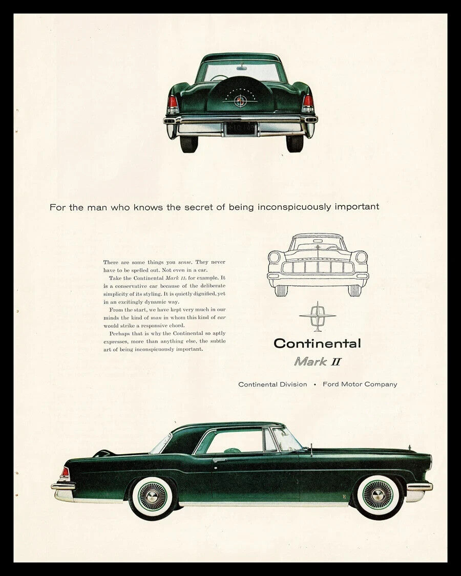 Two 1956 Continental Mark 2 Original Large Size Magazine Ads