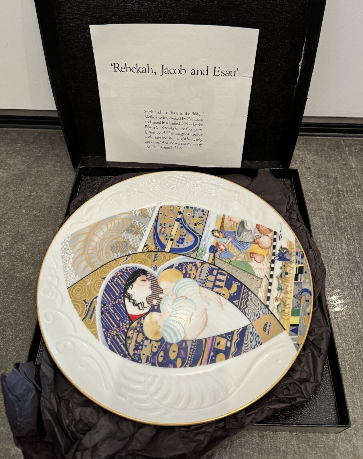 KNOWLES COLLECTOR PLATE - BIBLICAL MOTHERS SERIES - REBEKAH, JACOB AND ESAU