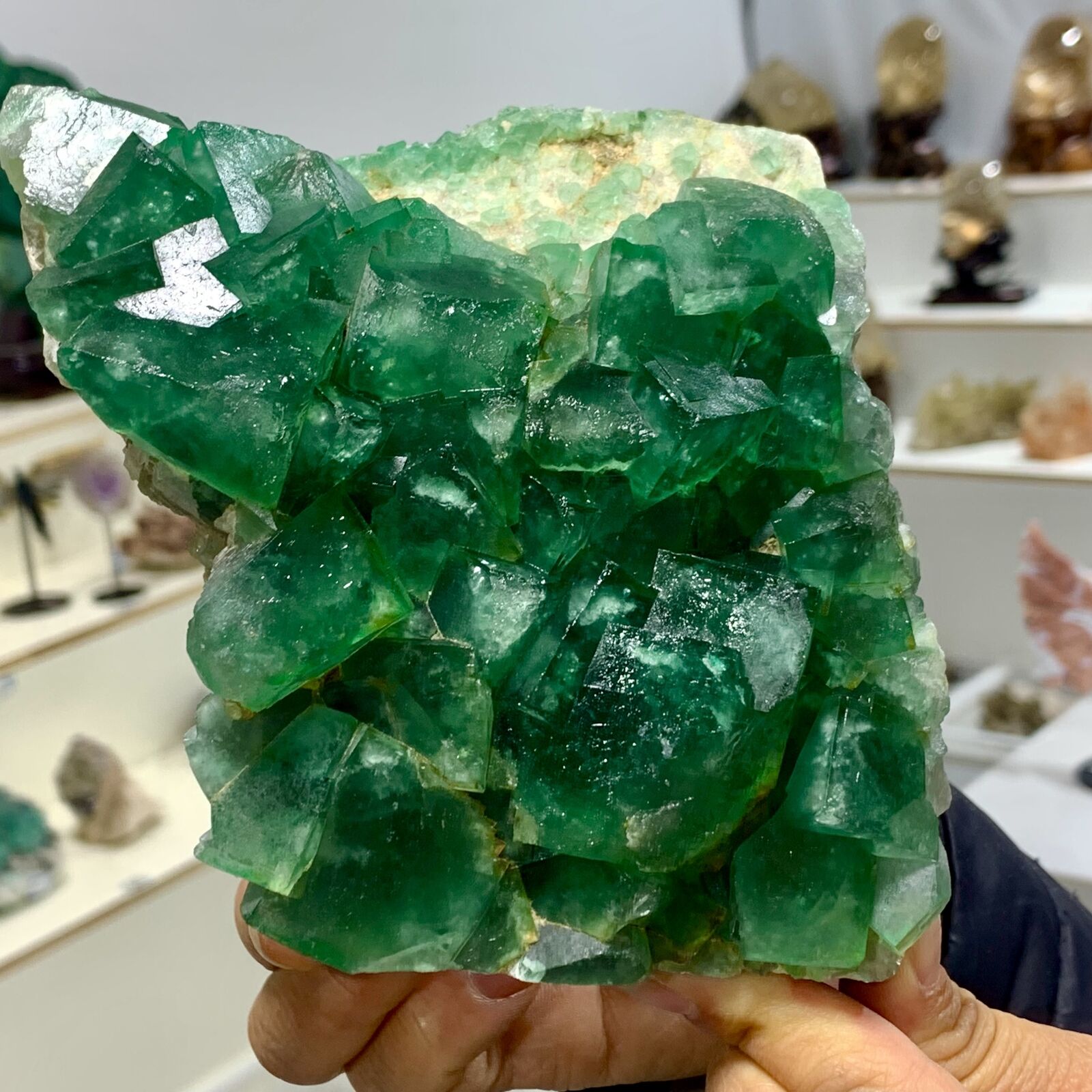 2.8LB Rare transparent GREEN cubic fluorite mineral crystal sample/China