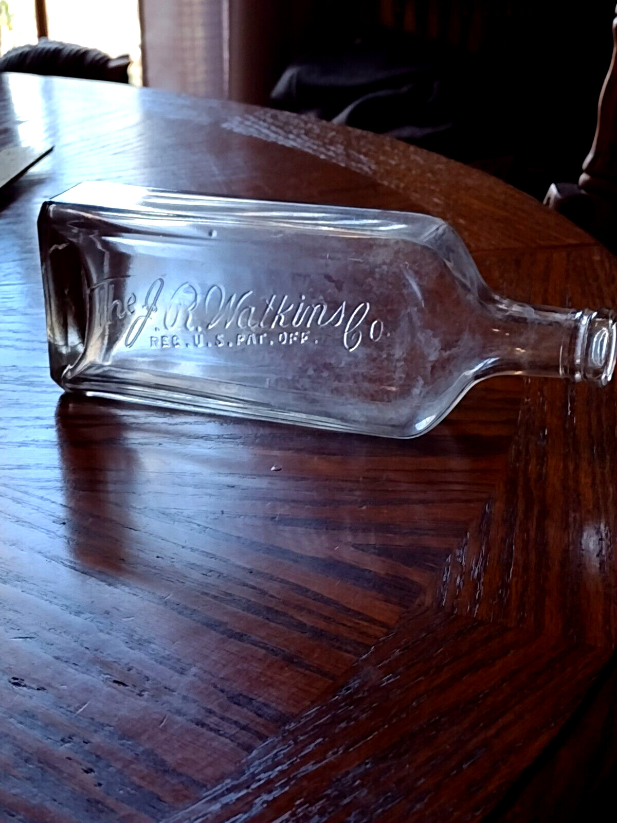 Vintage The J.R. Watkins Co. Medicine Bottle 8 1/2” Tall , Clear, \