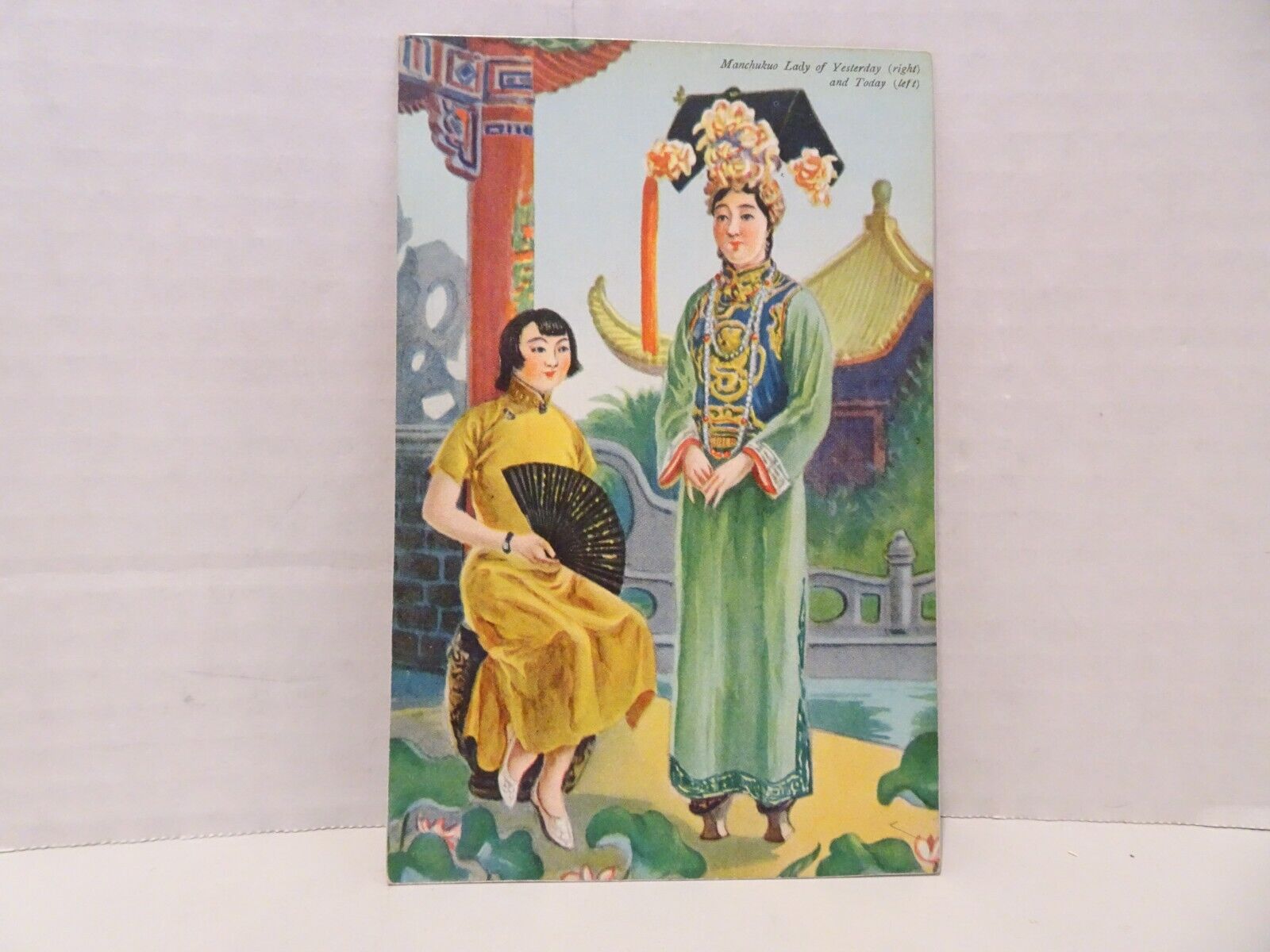 Vintage Postcard Manchukuo Lady of Yesterday and Today Travel Native Dress