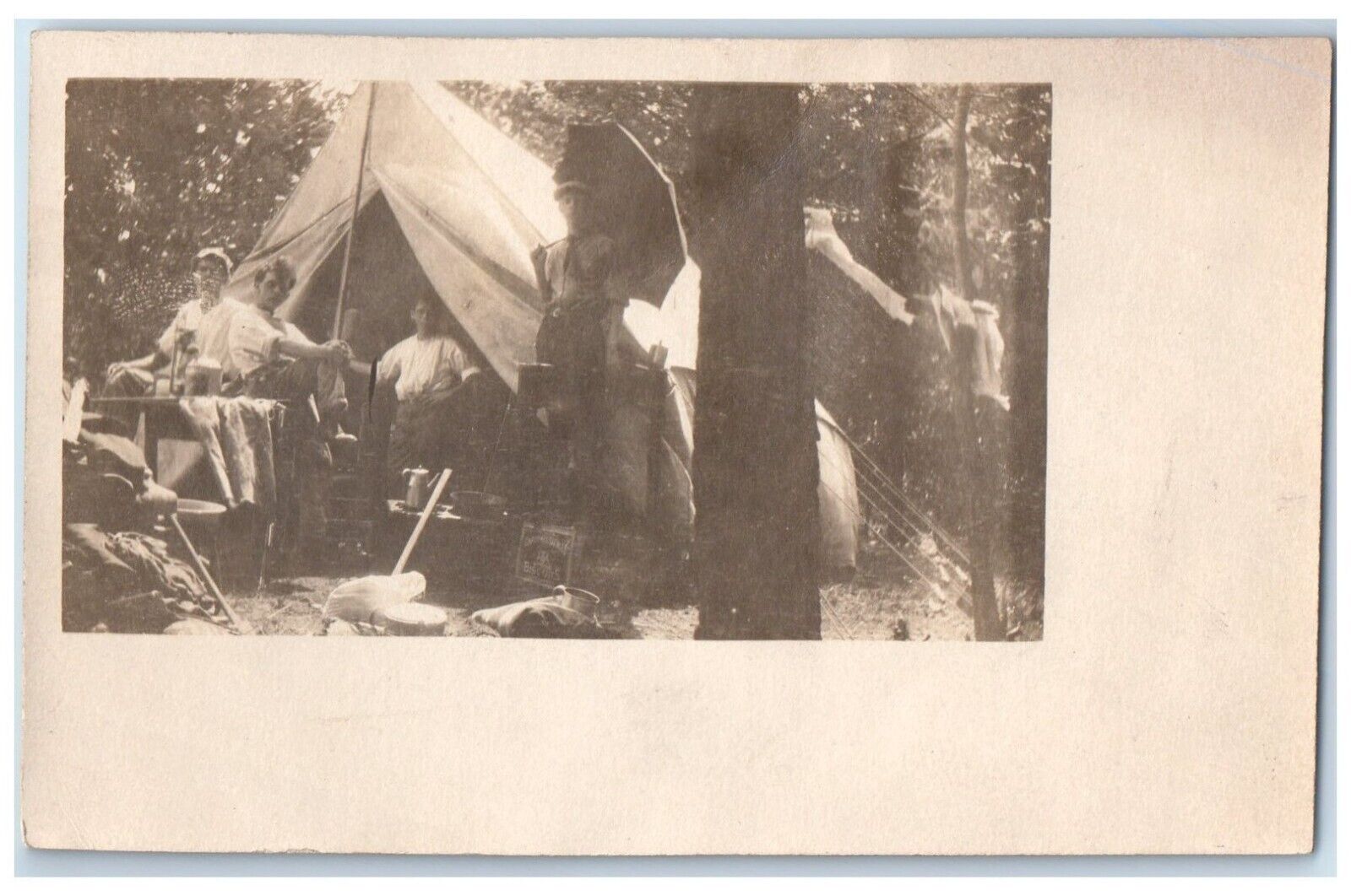 c1930\'s Outdoor Camping Umbrella Tent Forest RPPC Photo Vintage Postcard