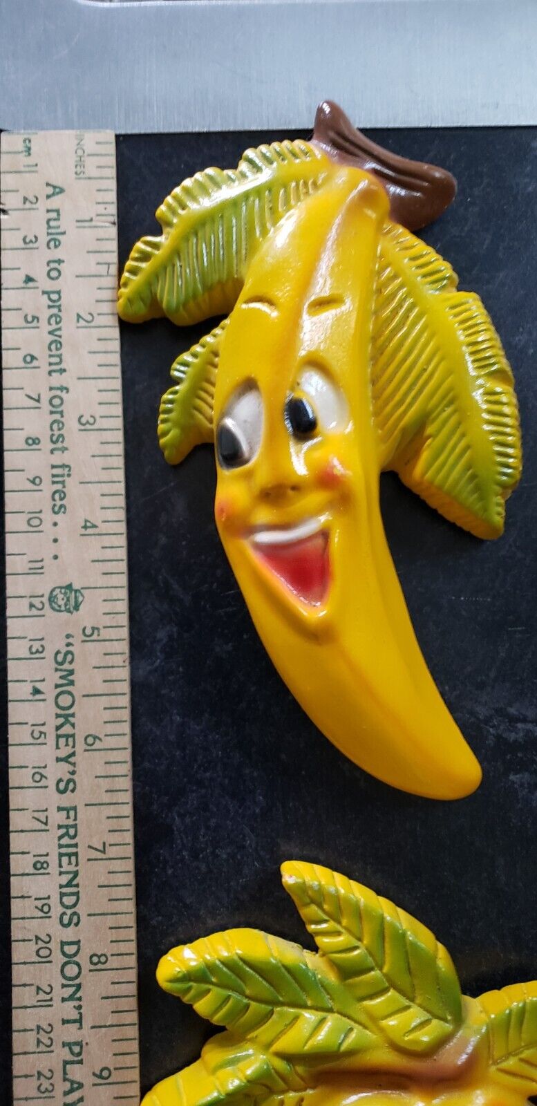 VTG Anthropomorphic Fruit Chalkware 3D Plaques Whimsical Banana & Lemon (?) 2 PC