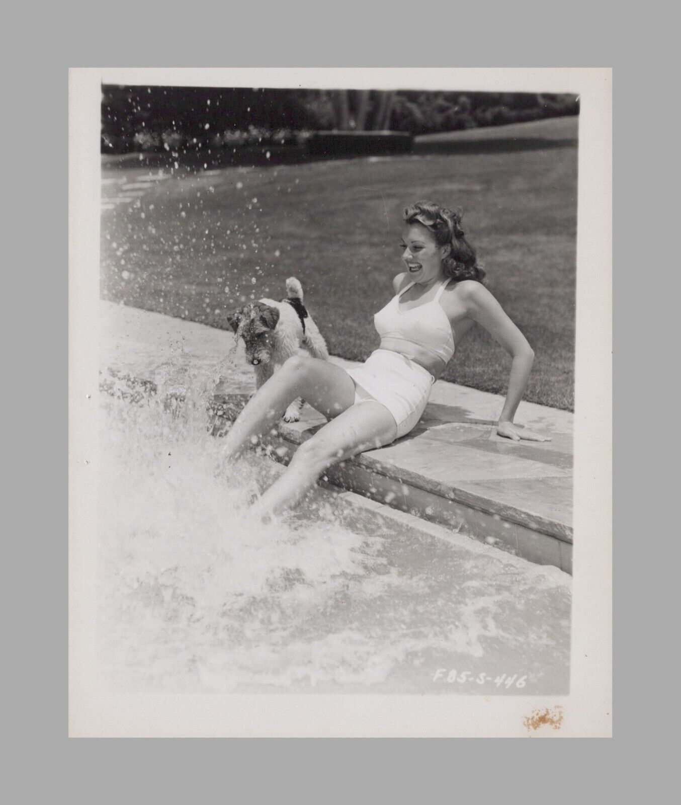 1940s Starlet Pool Side Swimsuit Dog  Hollywood Beverly Hills Brentwood
