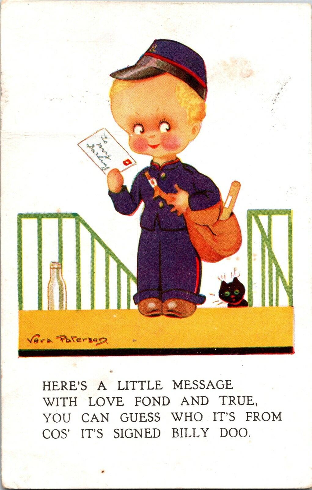 Little Boy Mail Man Letter Delivery Vera Paterson Vintage Postcard I58