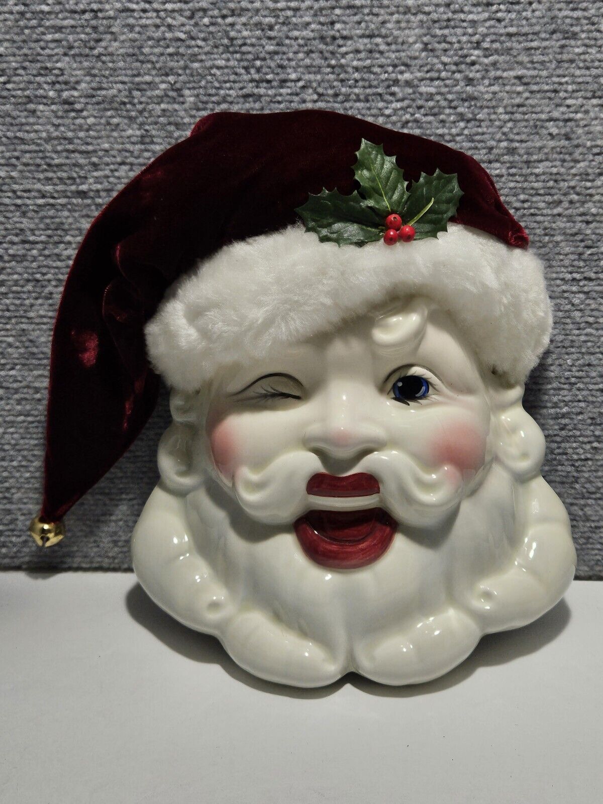 Vtg New Orleans LA Artist Signed Handpainted Porcelain Christmas Santa Face Mask
