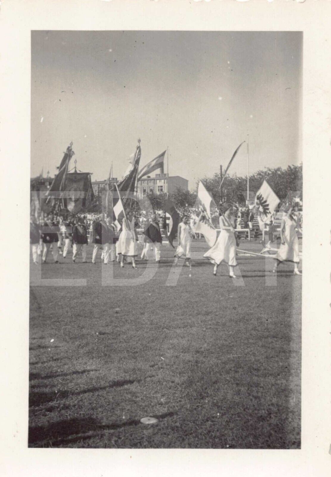 Old Photo Snapshot People Germany Parade Holding Flags Historical 2A3