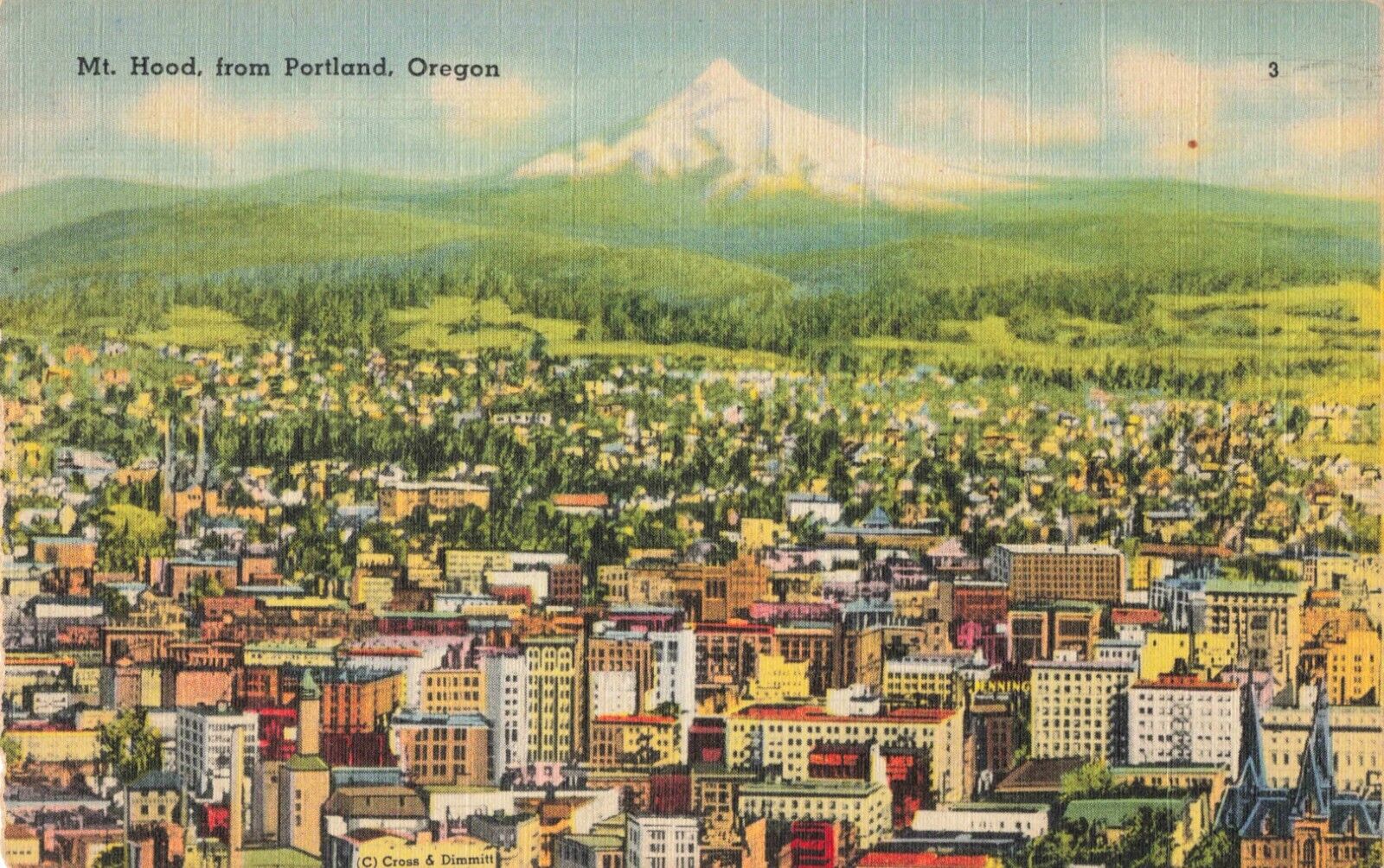 Portland OR Oregon, Mount Hood & City Skyline, The Rose City, Vintage Postcard