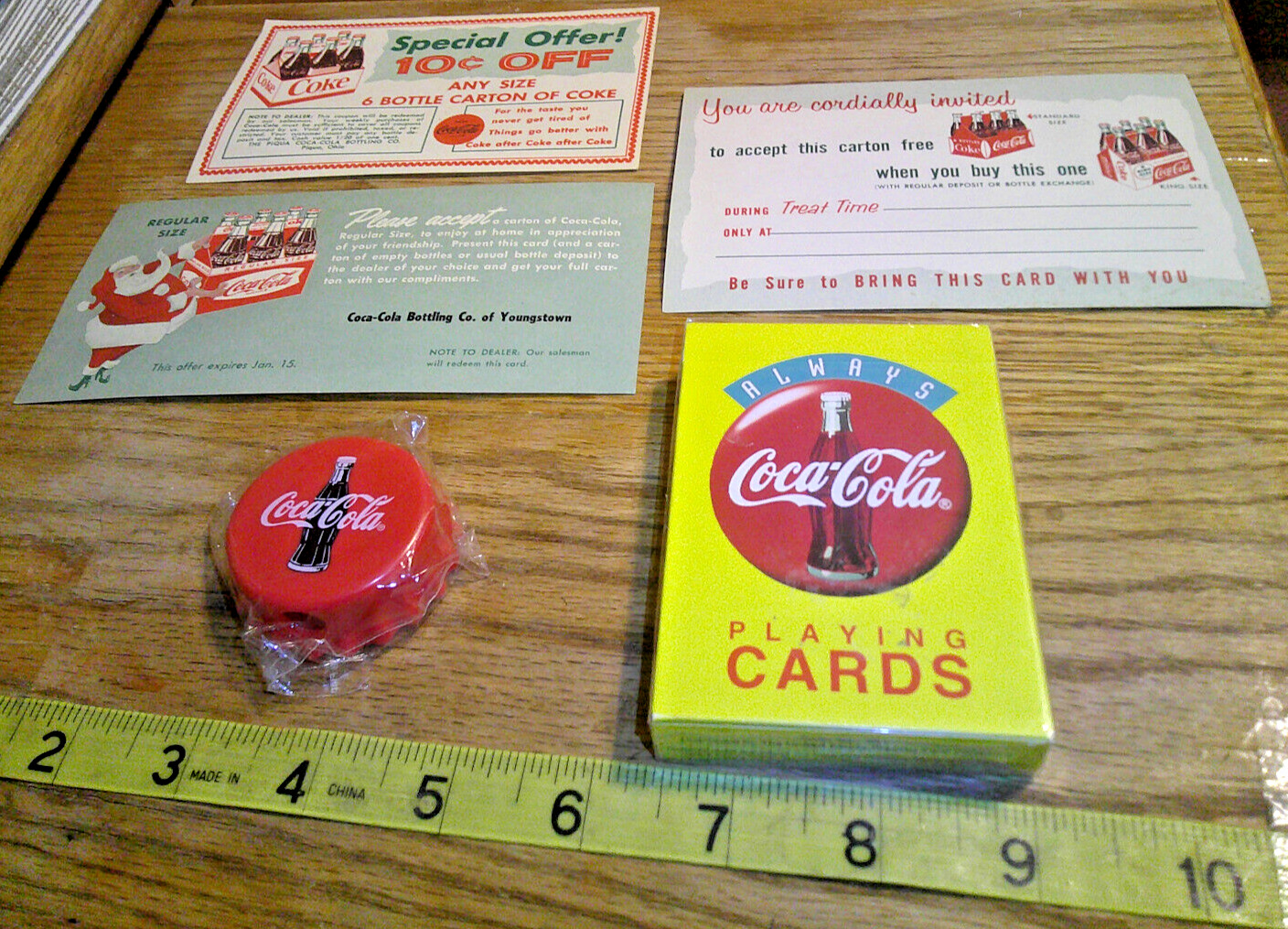 Lot of 3 Original Coca Cola Coupons deck of playing cards and a pencil sharpener