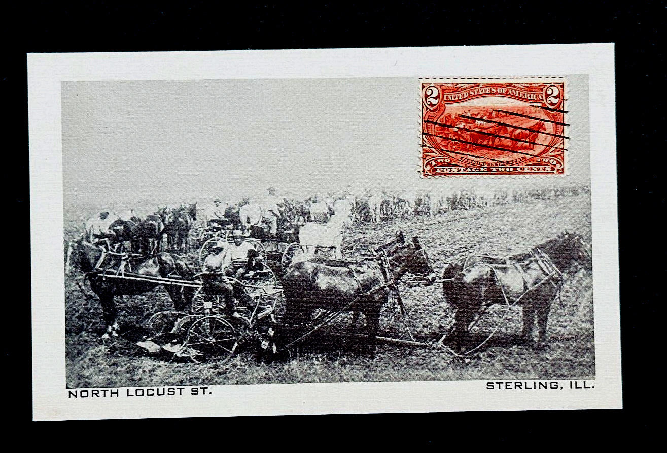 1898 Trans Mississippi 2c Stamp Postcard - STERLING ILLINOIS Farming Horse Team