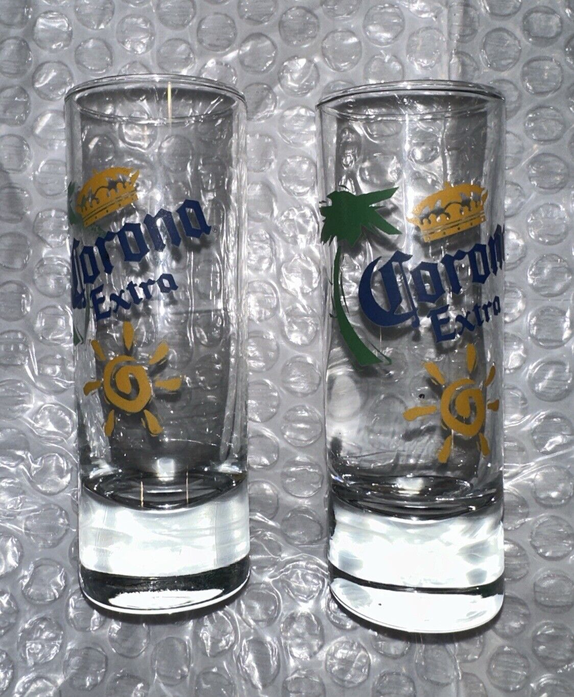 Corona Extra Tall Shot Glasses *Limited Edition Palm Tree + Sun *NEW * 2-pcs