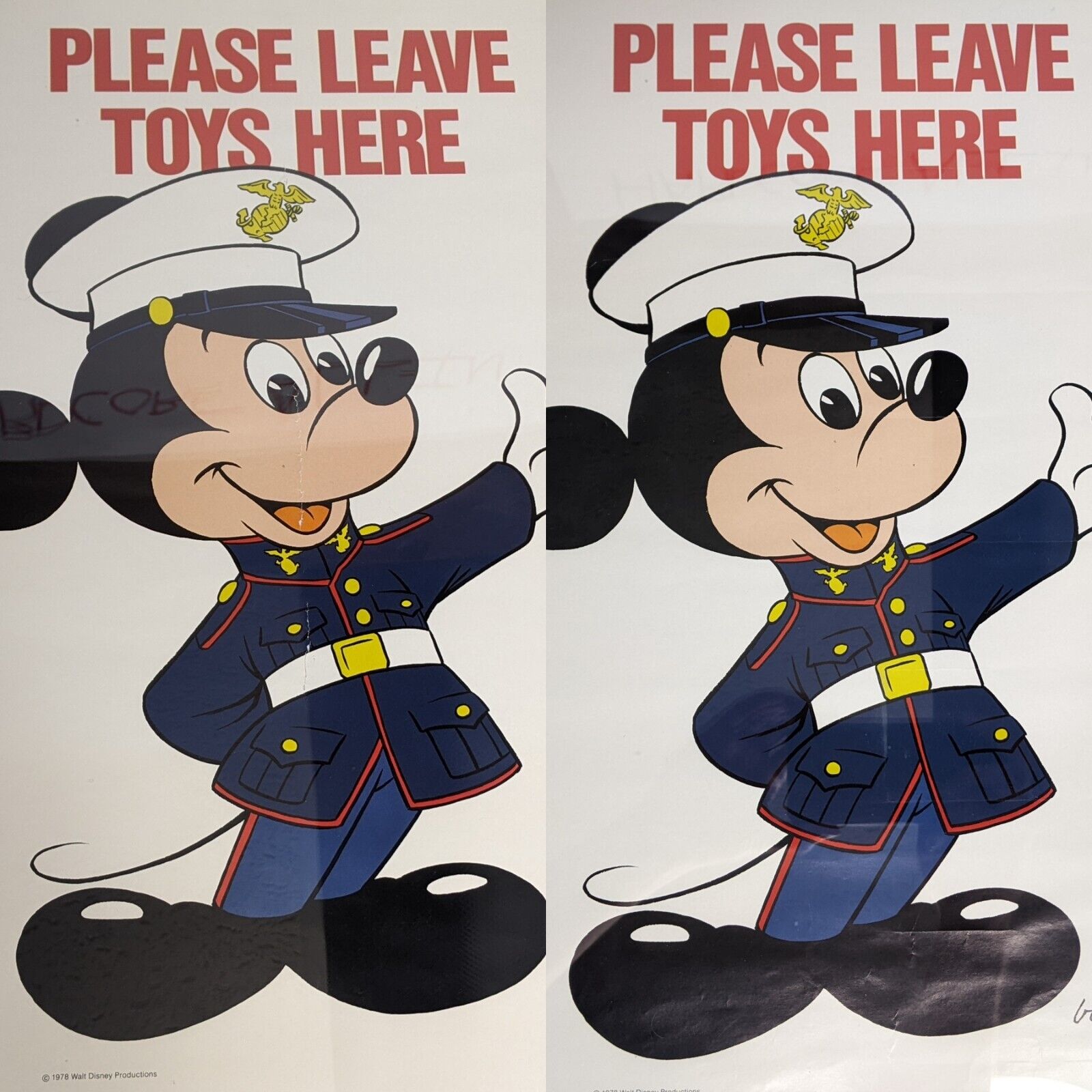 x2 LOT 1978 USMC Marine Mickey Mouse Toys For Tots Disney 20\