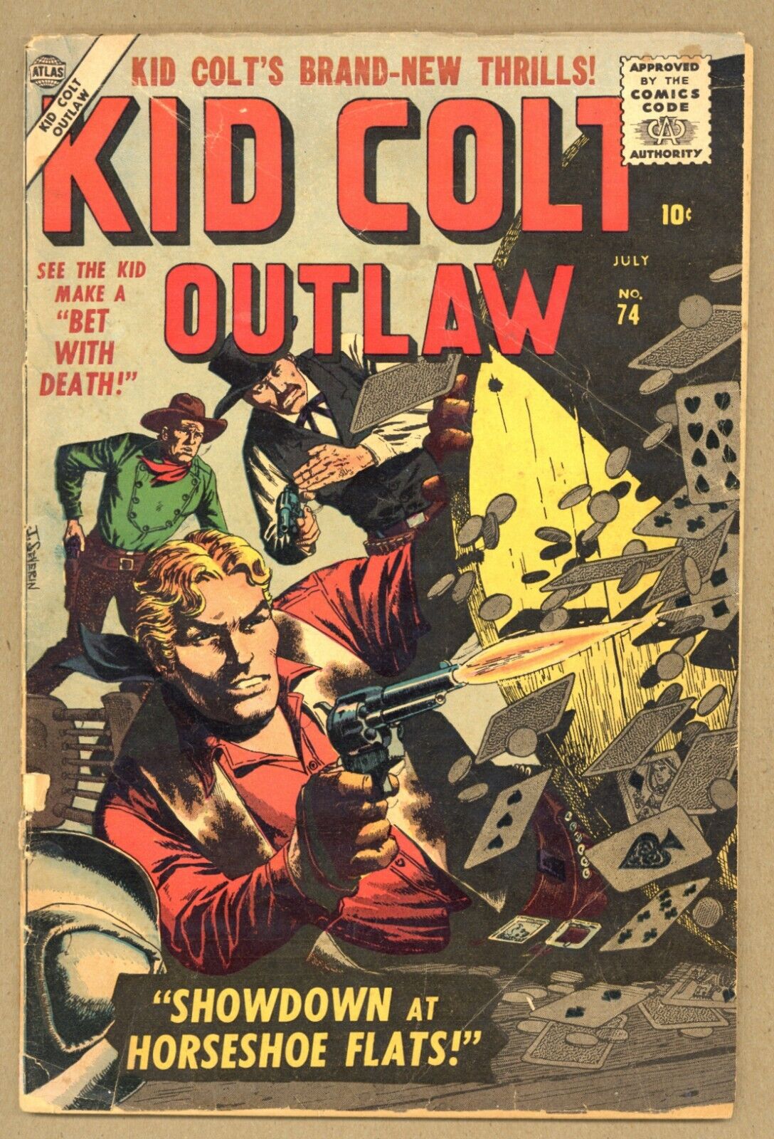 Kid Colt Outlaw 74 G- Severin cover Keller BLACK RIDER 1957 Atlas Comics W375