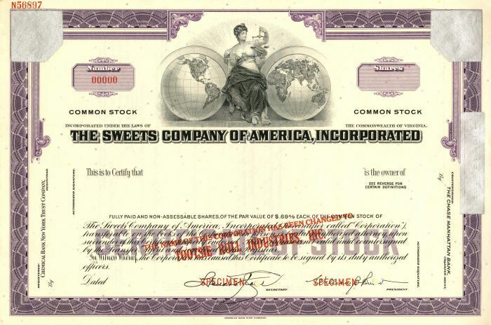 Sweets Co. of America, Incorporated - Stock Certificate - Specimen Stocks & Bond