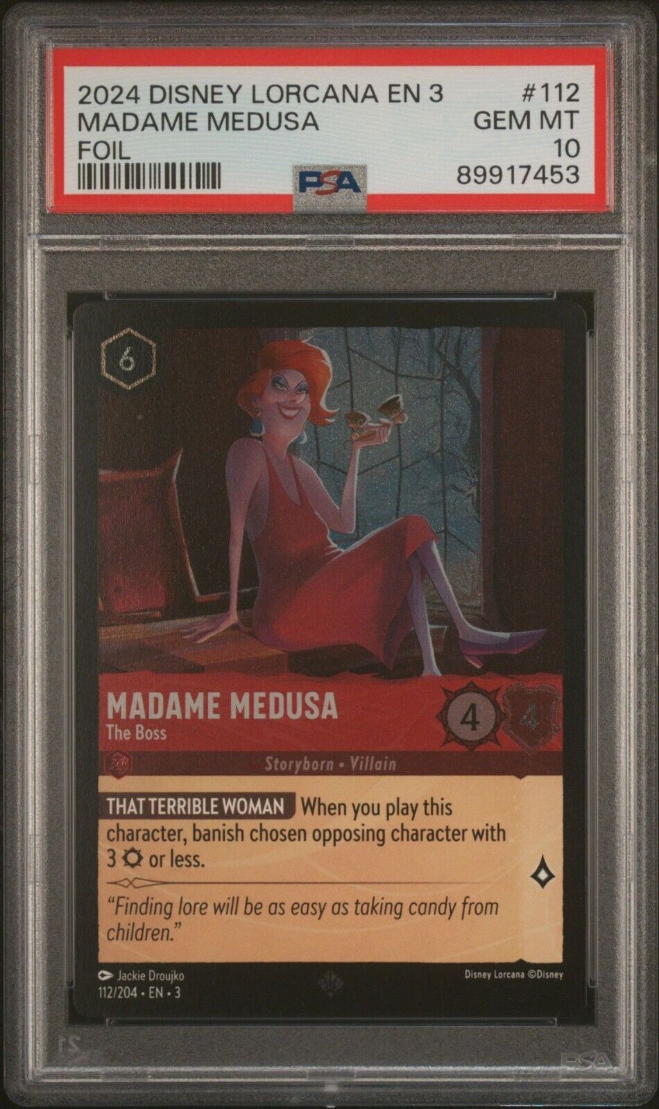 Disney Lorcana Madame Medusa The Boss 112/204 Super Rare Foil PSA 10