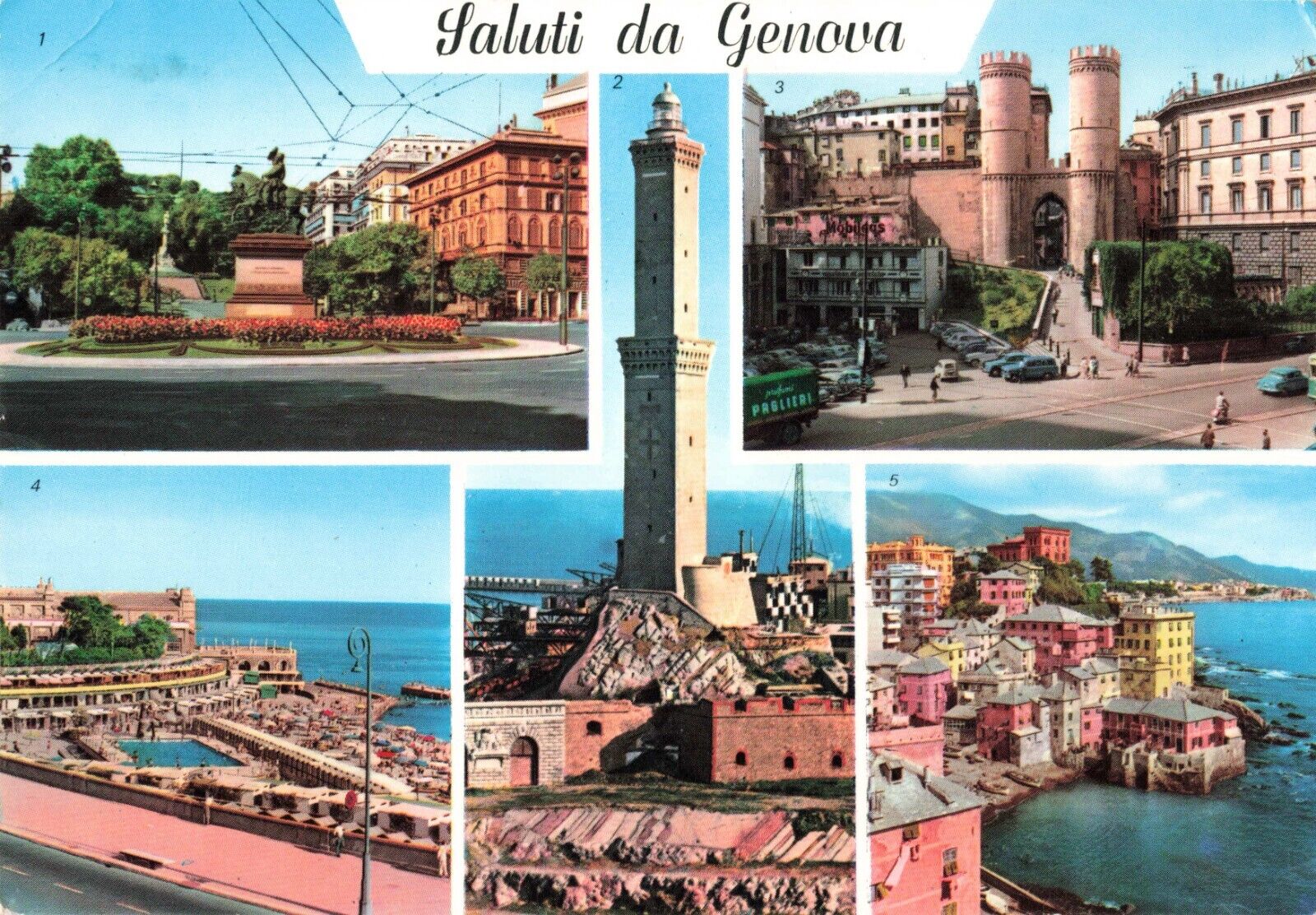 Genoa Italy, Piazza Corvetto, La Lanterna, Nuovo Lido, Boccadasse, VTG Postcard