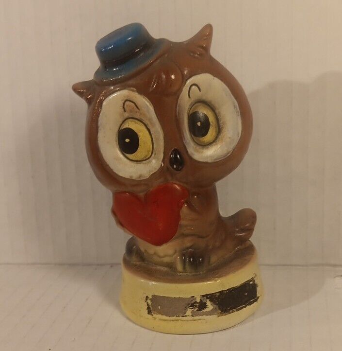 Vintage Kitschy Ceramic Bird Owl Figurine  Love Heart Hat Porcelain Owl Japan