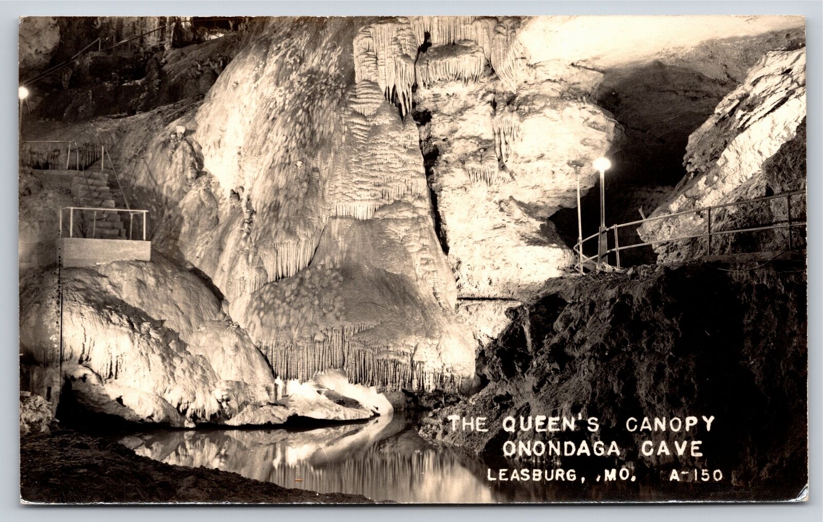 RPPC~Leasburg Missouri~The Queens Canopy @ Onondaga Cave~Real Photo Postcard