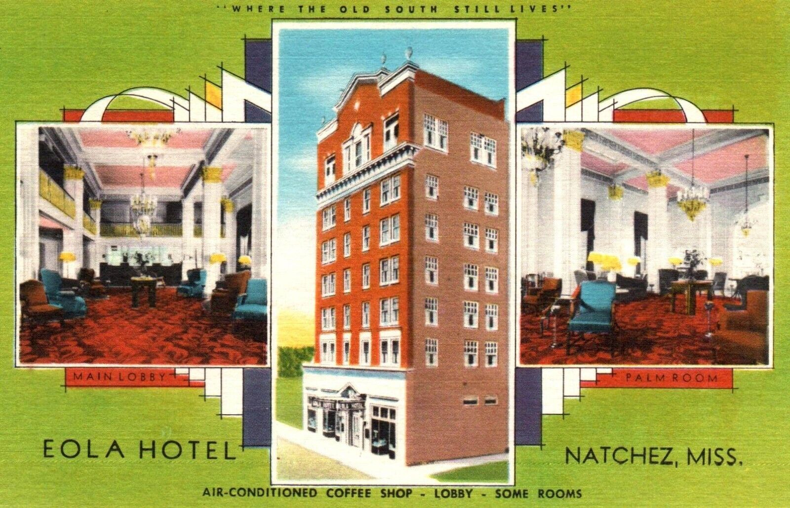 Eola Hotel Collage Natchez Mississippi Linen Vintage Postcard Unposted