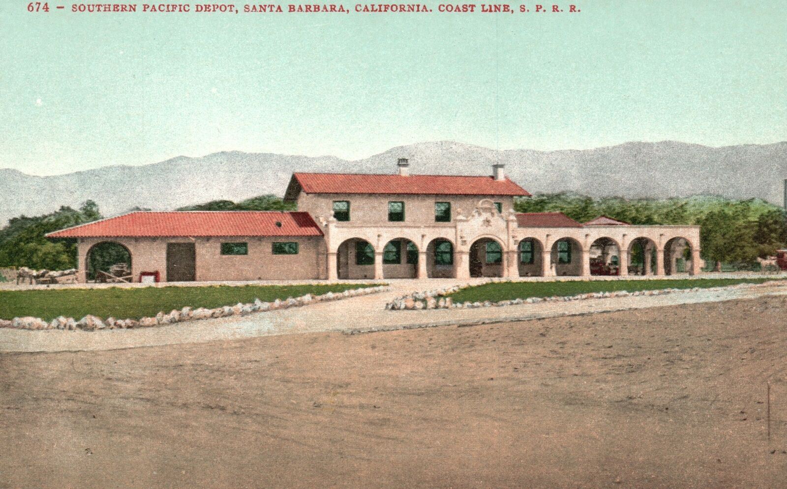 Vintage Postcard 1910\'s So. Pacific Depot Sta Barbara California Coast Line SPRR