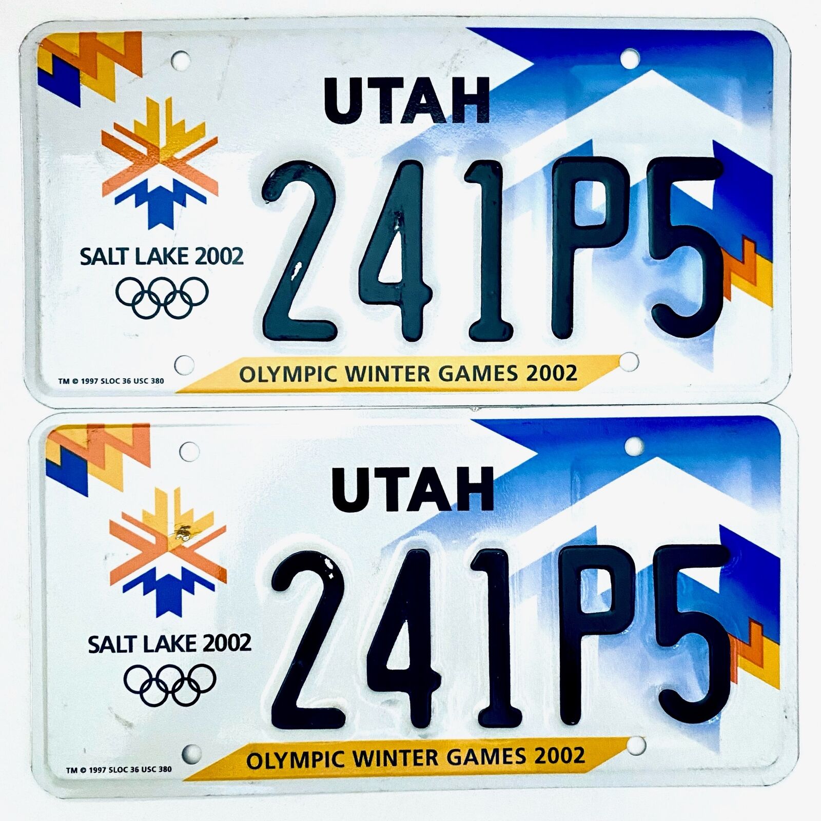 2002 United States Utah Olympic Winter Games Passenger License Plate 241P5