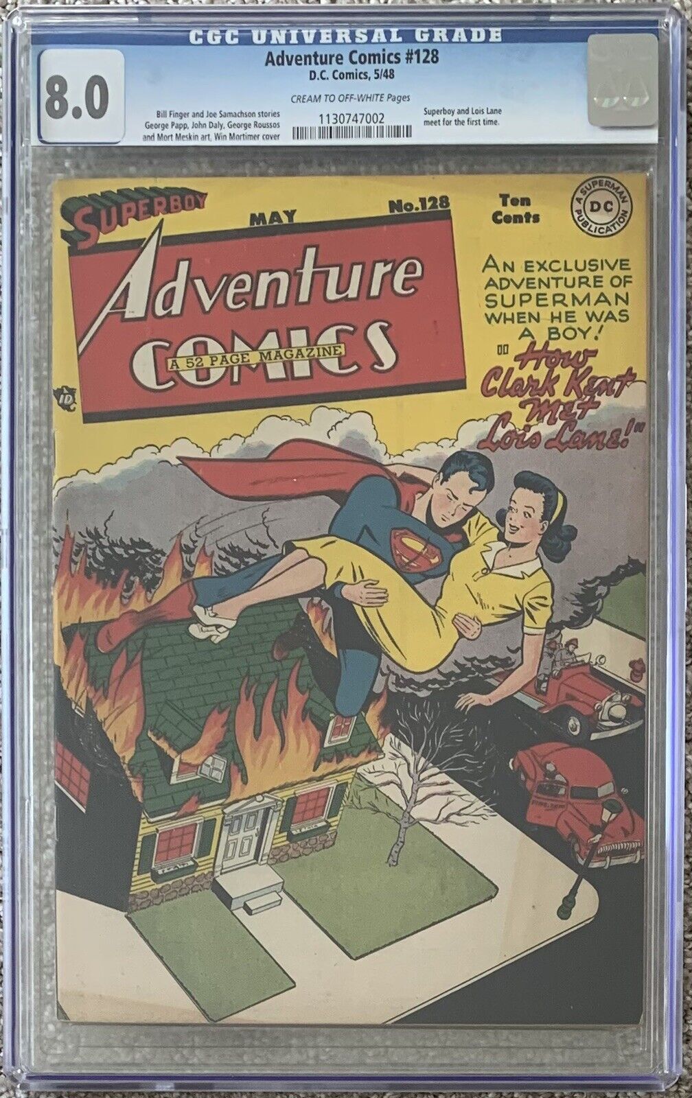 Adventure Comics # 128 CGC 8.0 VFN Superboy Johnny Quick 1948 HIGH Grade