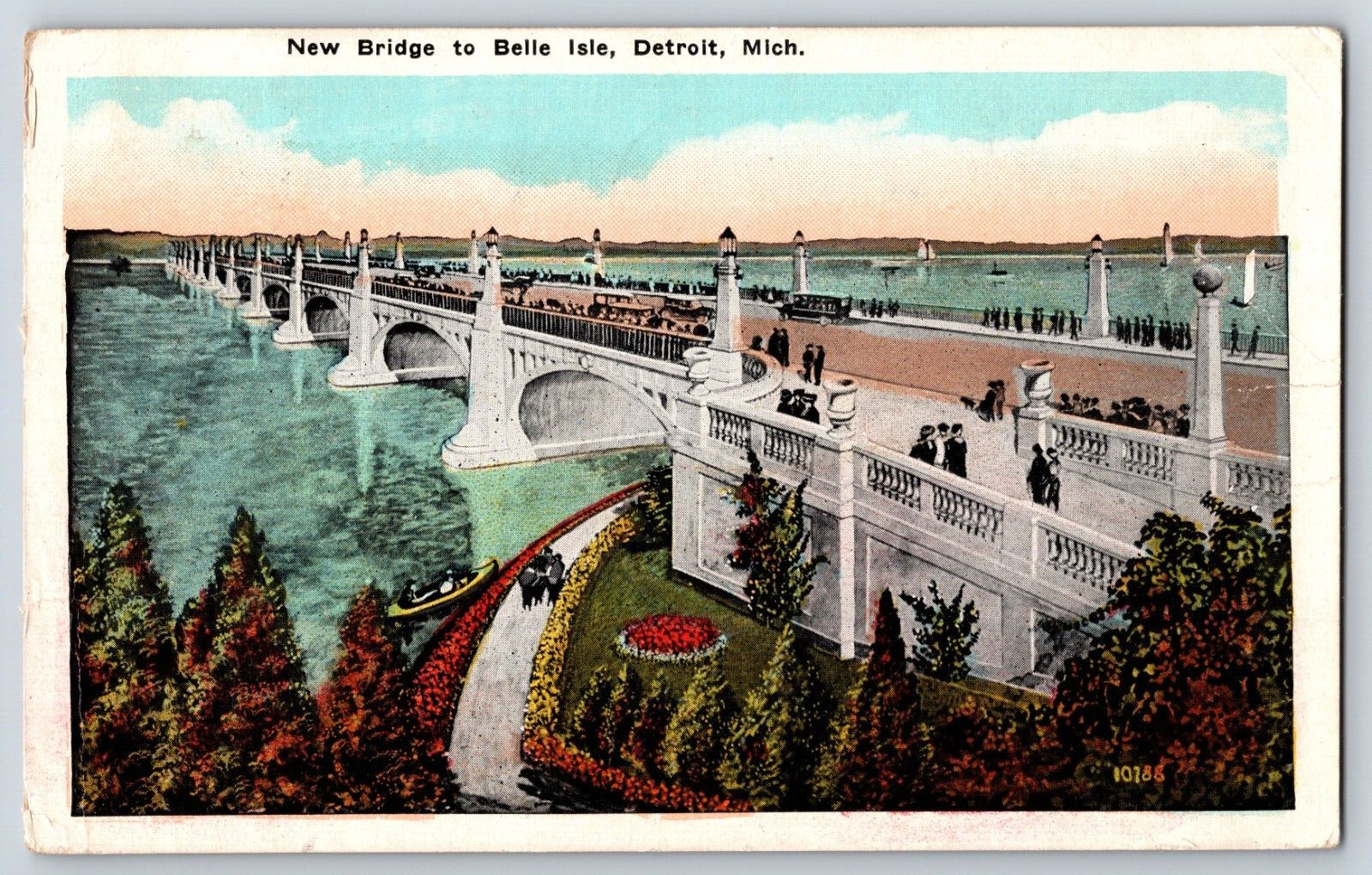 New Bridge to Belle Isle Detroit Michigan Vintage Postcard