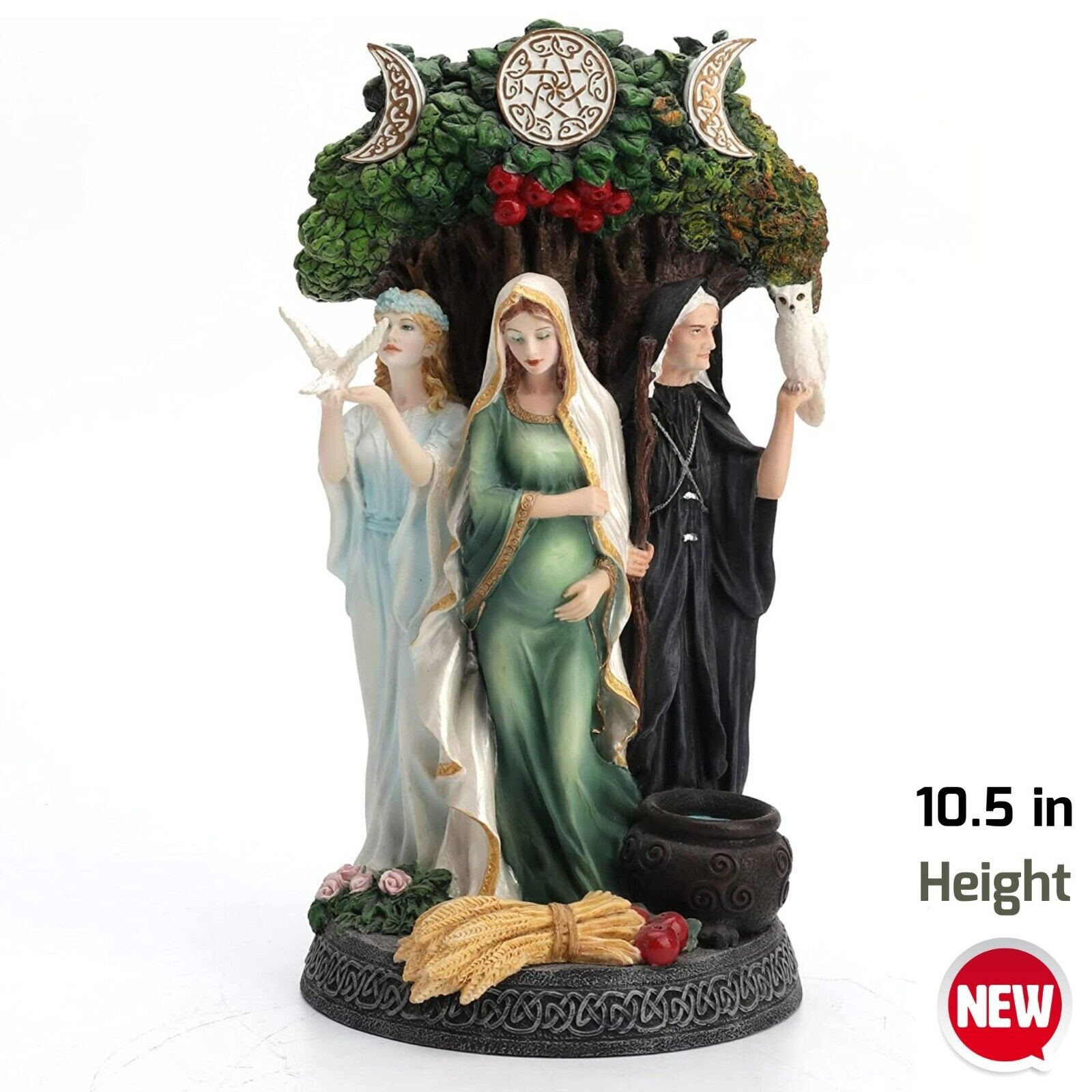 Danu Irish Triple Goddess Statue Maiden Mother Crone Figurine Celtic Wicca Altar
