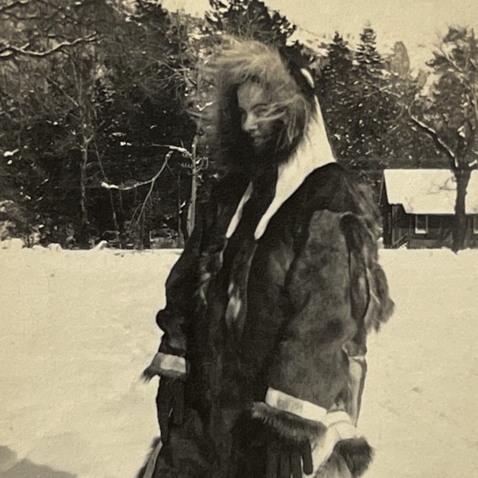Antique/Vintage Snapshot Photograph Beautiful Young Inuit Woman Fur Coat