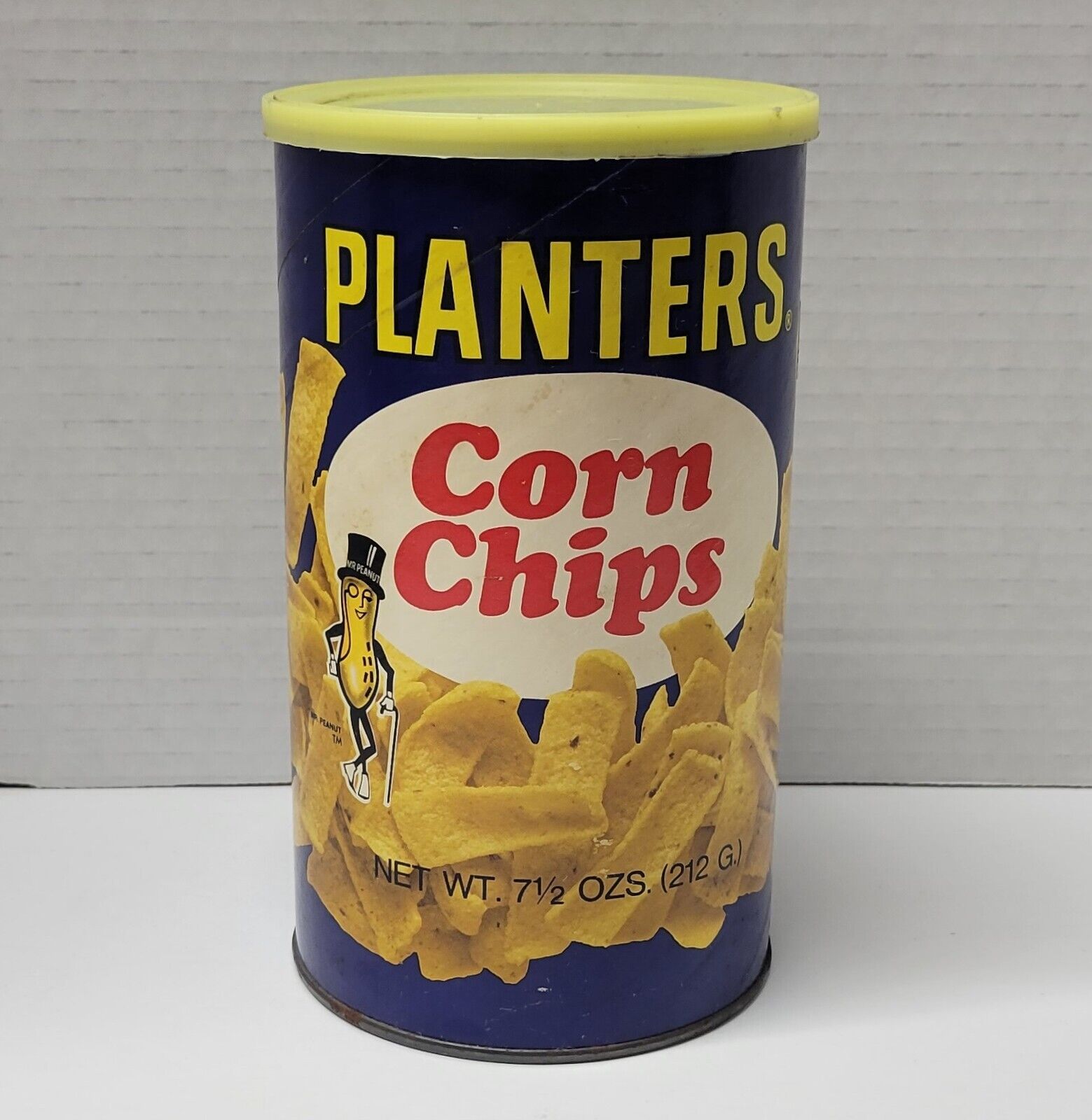 Vintage 1970s Planters Corn Chips Empty Canister 7.5oz Can w/ Lid