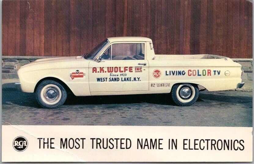 1960s West Sand Lake, NY Advertising Postcard A.K. WOLFE Electronics *Creased