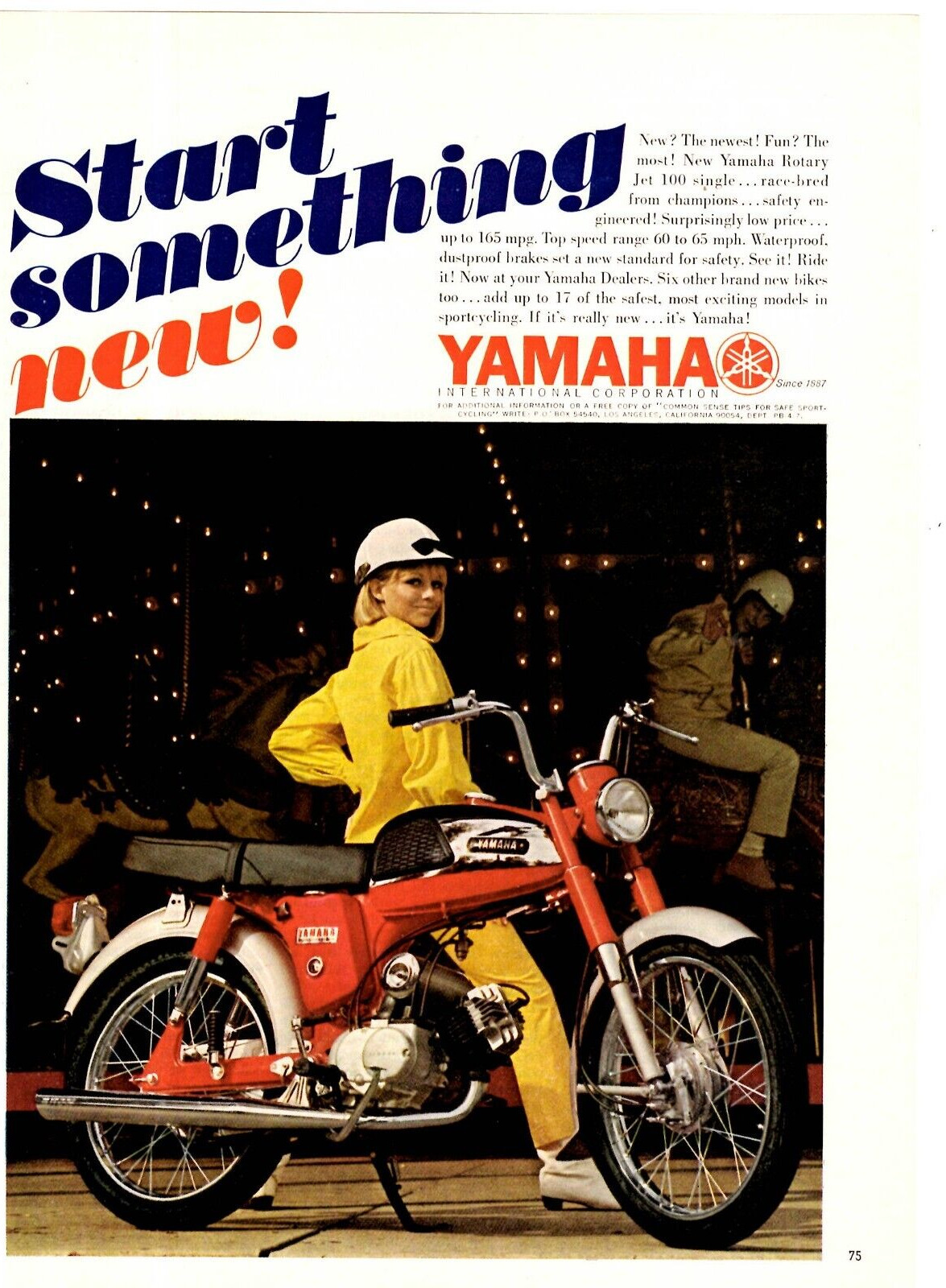 1967 Print Ad Yamaha Motorcyle Rotary Jet 100 Single Start something new