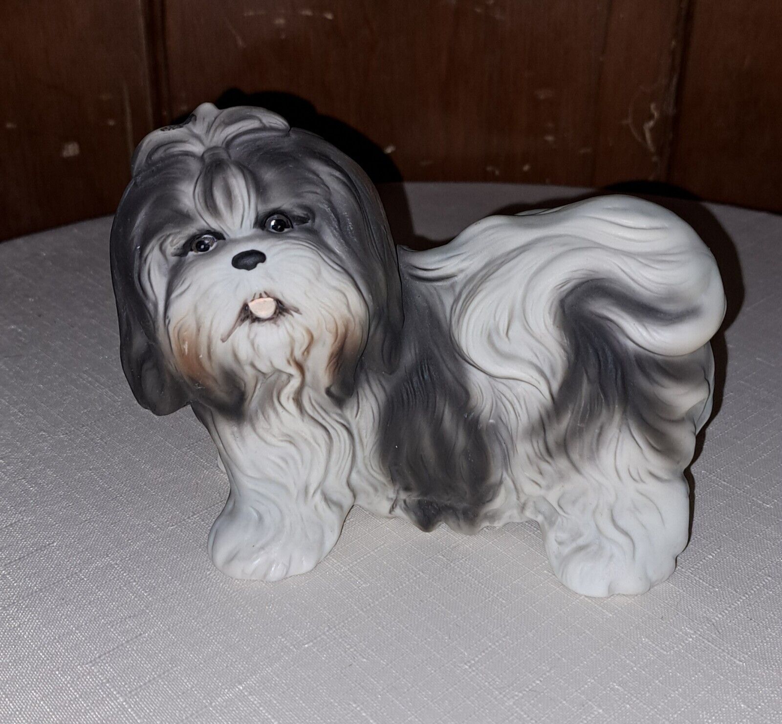 Vintage Aldon Fine Porcelain Bisque Shih Tzu Dog Figurine Gray And White